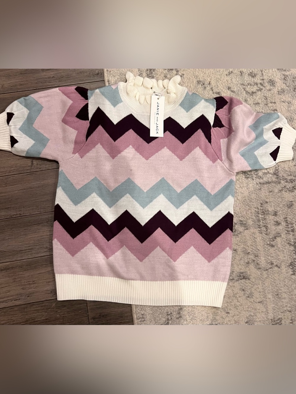Janie and Jack Pink, Light Blue, Purple Chevron Ruffle Mock Neck Sweater